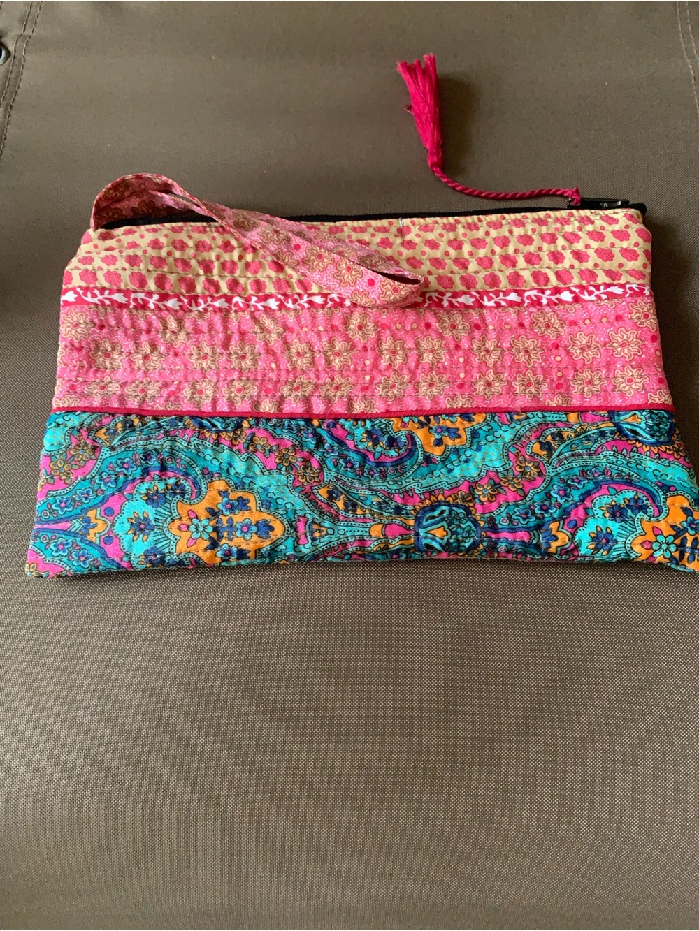 Boho Quilted Wristlet Clutch in Pink and Teal